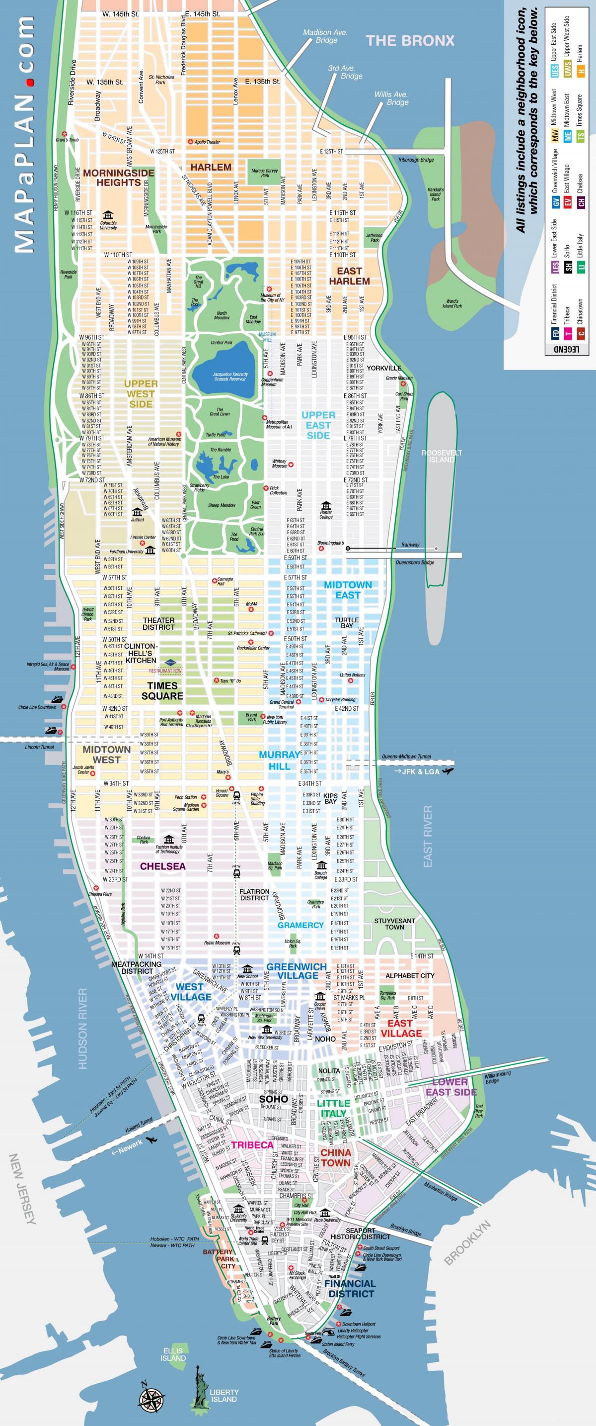 prosto za tiskanje zemljevida Manhattan, new yorku