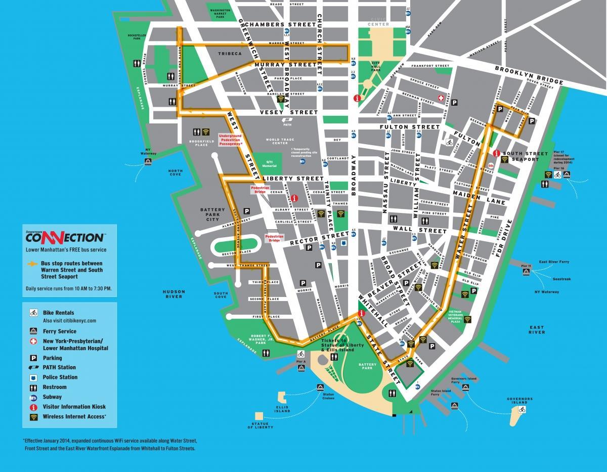 spodnji Manhattan peš ogled zemljevida