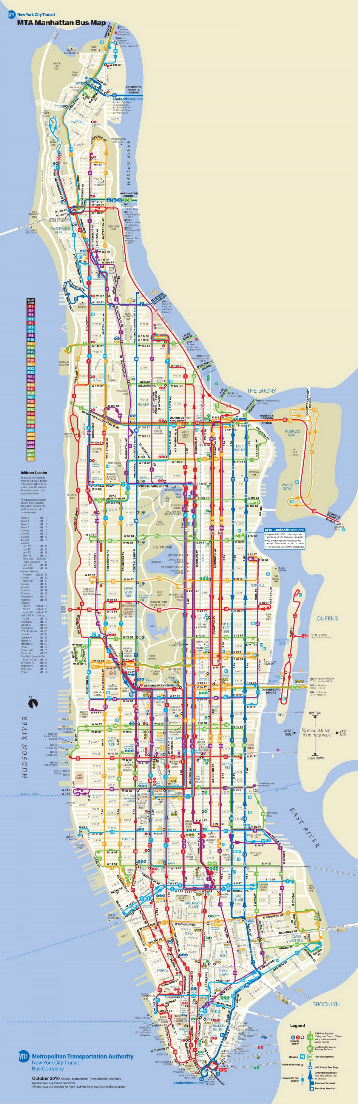 NYC avtobus zemljevid Manhattan