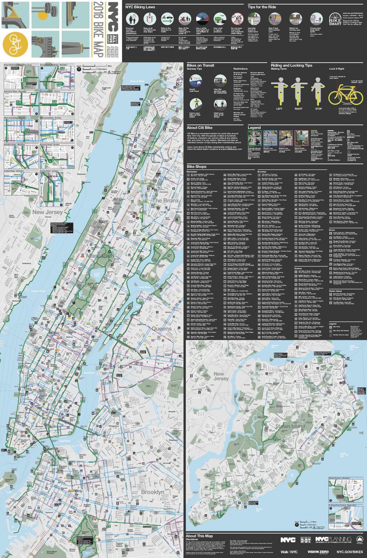 Manhattan kolesarski zemljevid
