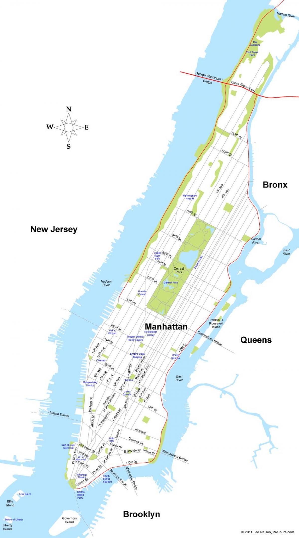 zemljevid otok Manhattan, New York