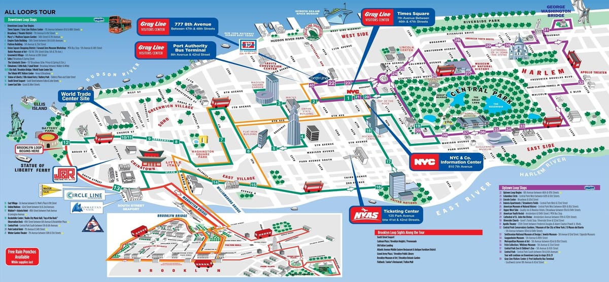 Manhattan turističnih znamenitosti na zemljevidu