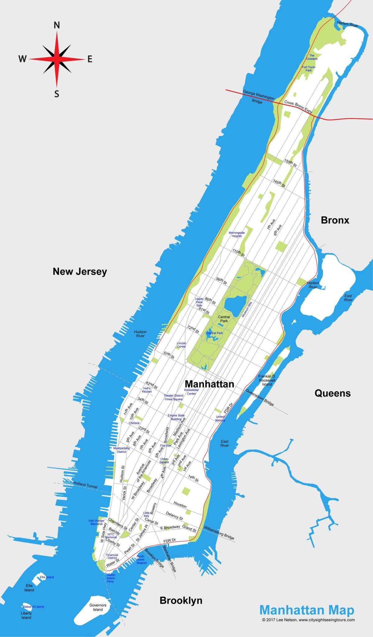 Manhattan zemljevid mesta za tiskanje