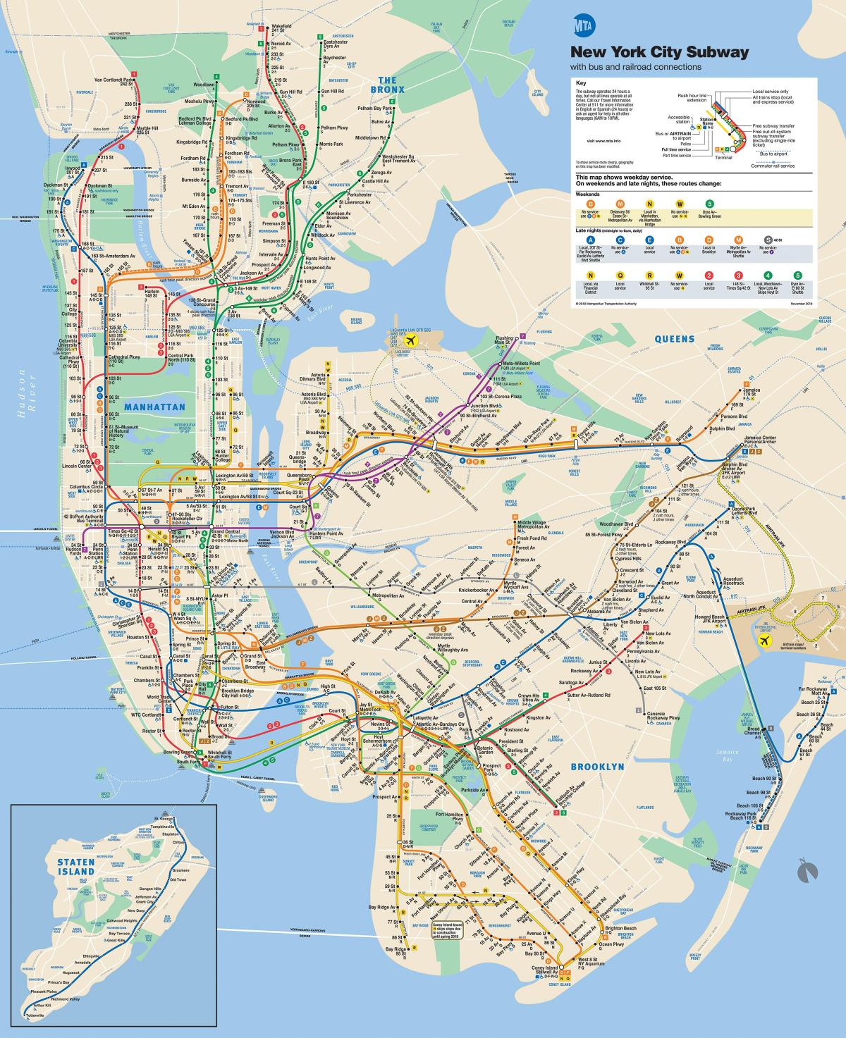 New York Manhattan zemljevid podzemne železnice