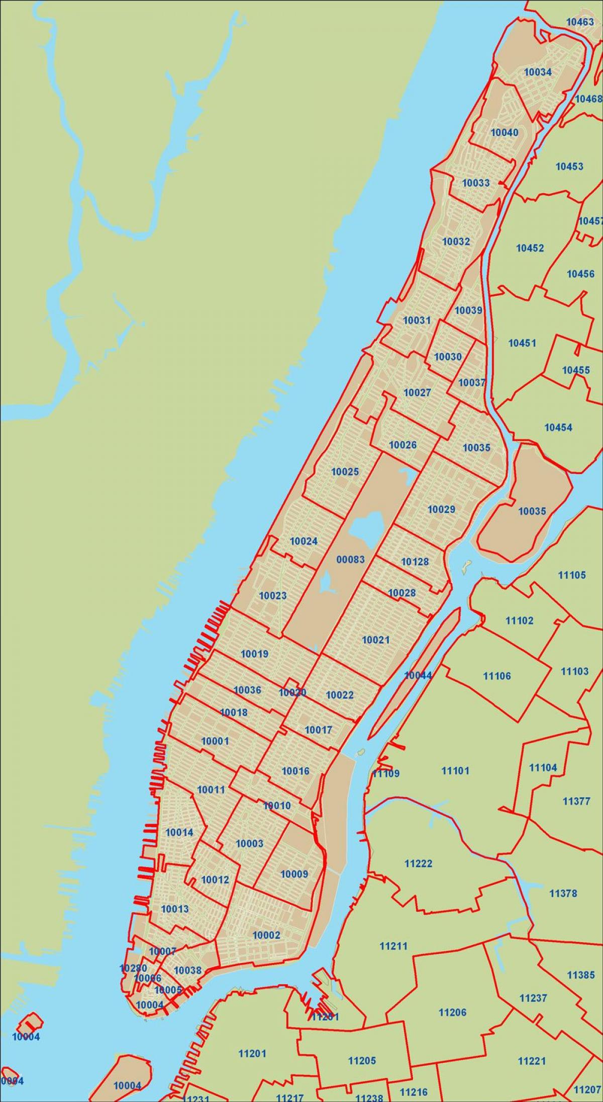NYC zip kodo zemljevid Manhattan