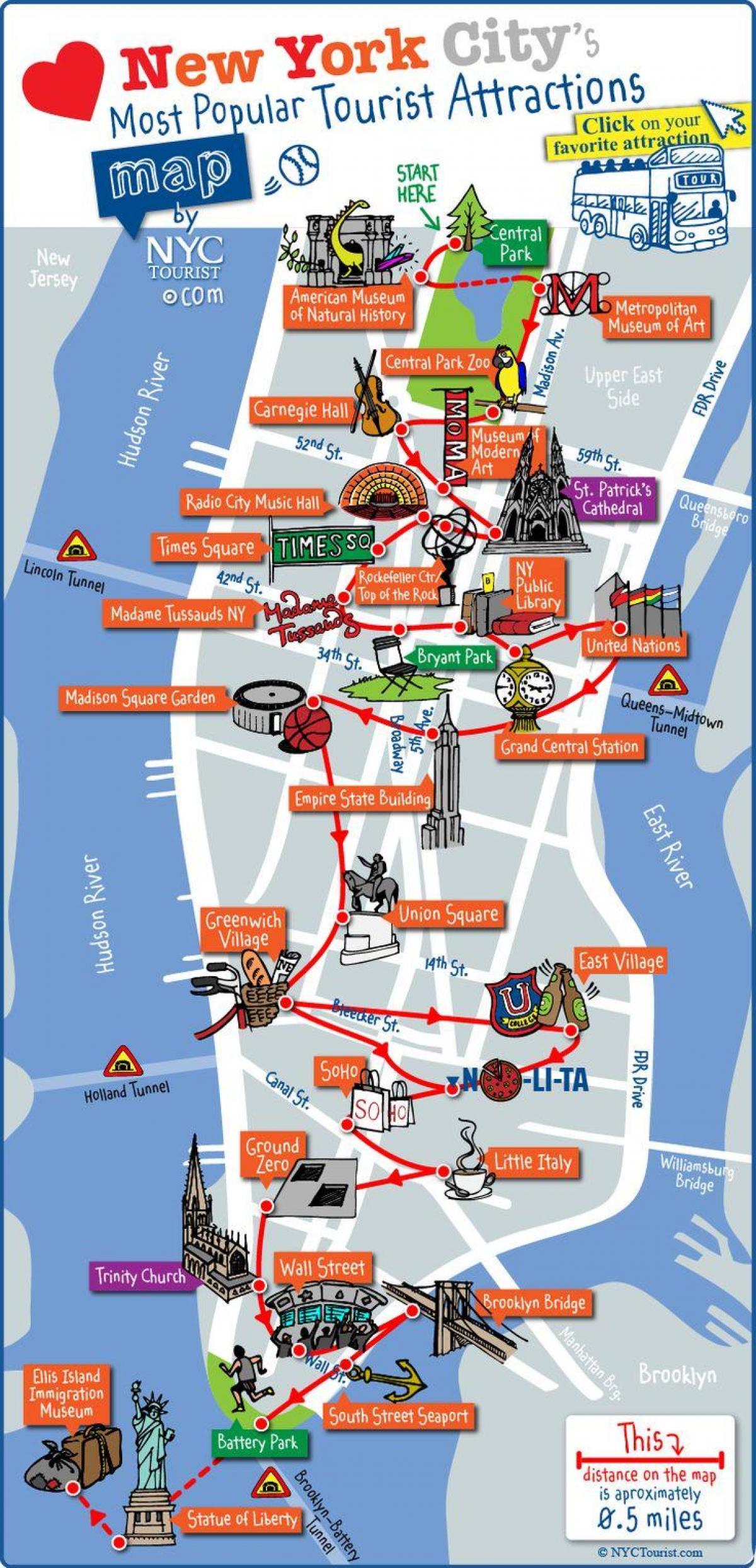 midtown Manhattan znamenitosti na zemljevidu