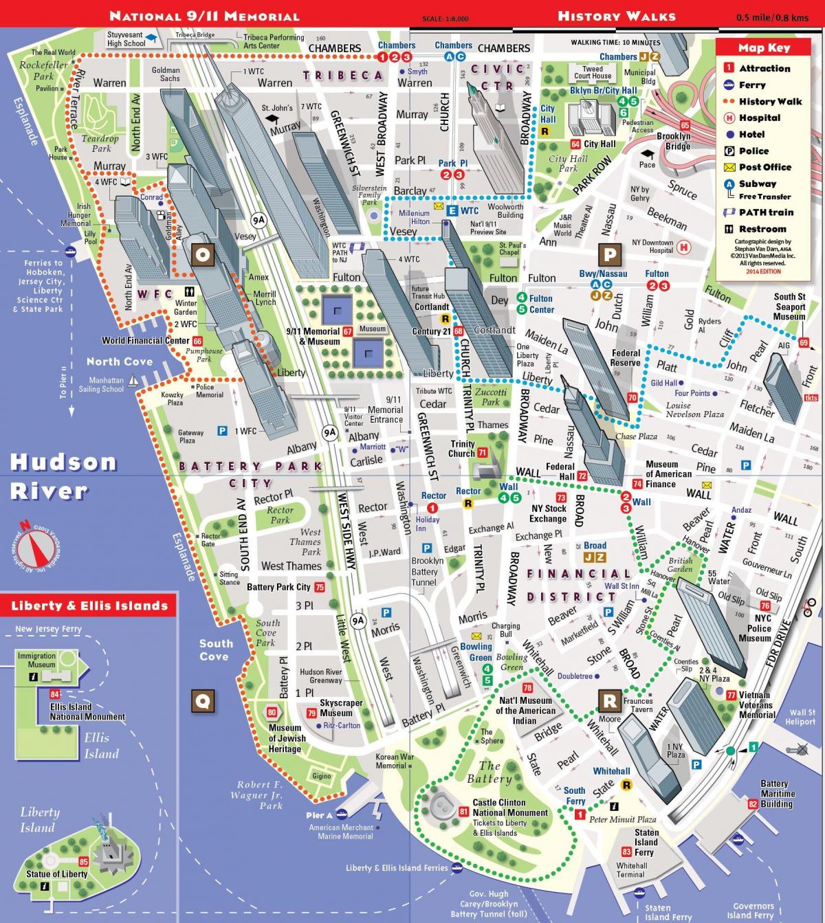 spodnji Manhattan turistični zemljevid