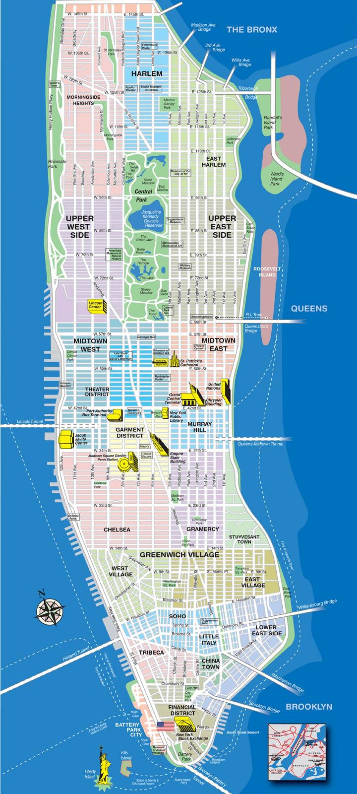 zemljevid zgornjega Manhattan soseskah