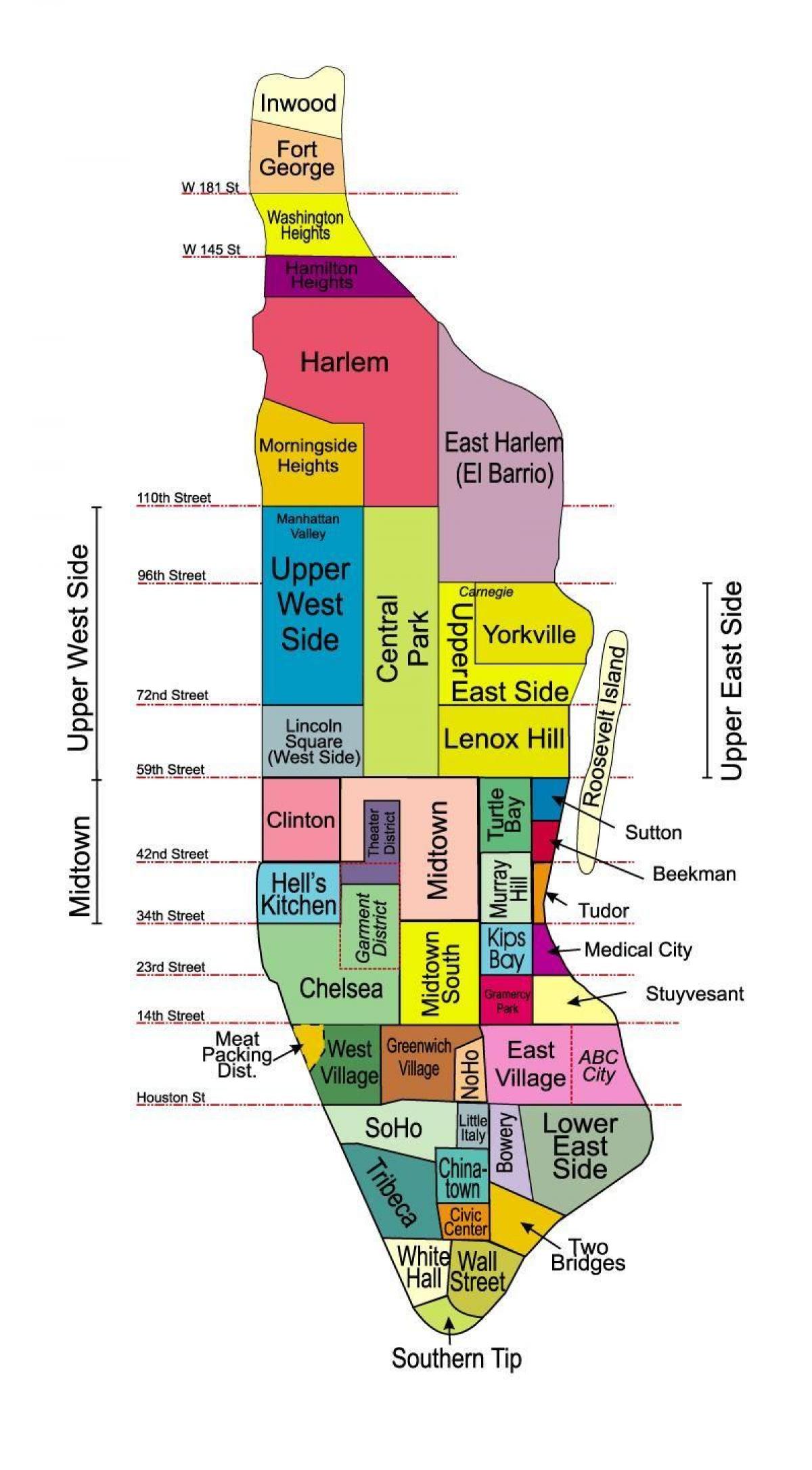 tiskanje zemljevid Manhattan soseskah