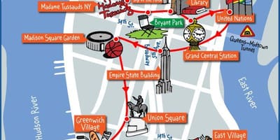 Midtown Manhattan znamenitosti na zemljevidu