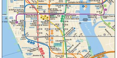 Zemljevid spodnji Manhattan podzemne železnice