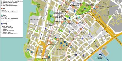 Zemljevid spodnji Manhattan z imeni ulic